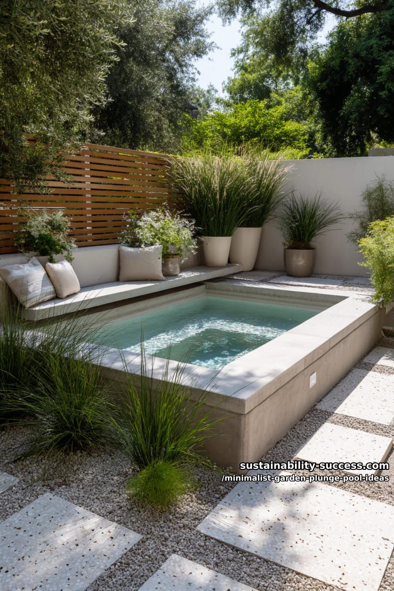 sleek plunge pool with integrated bench and pale terrazzo pavers 1