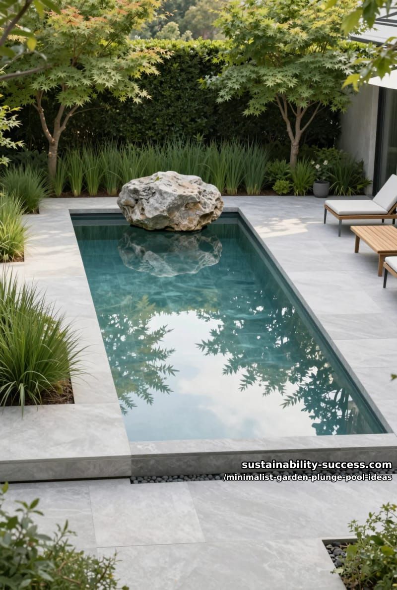 small plunge pool reflecting pool with a single architectural boulder 1