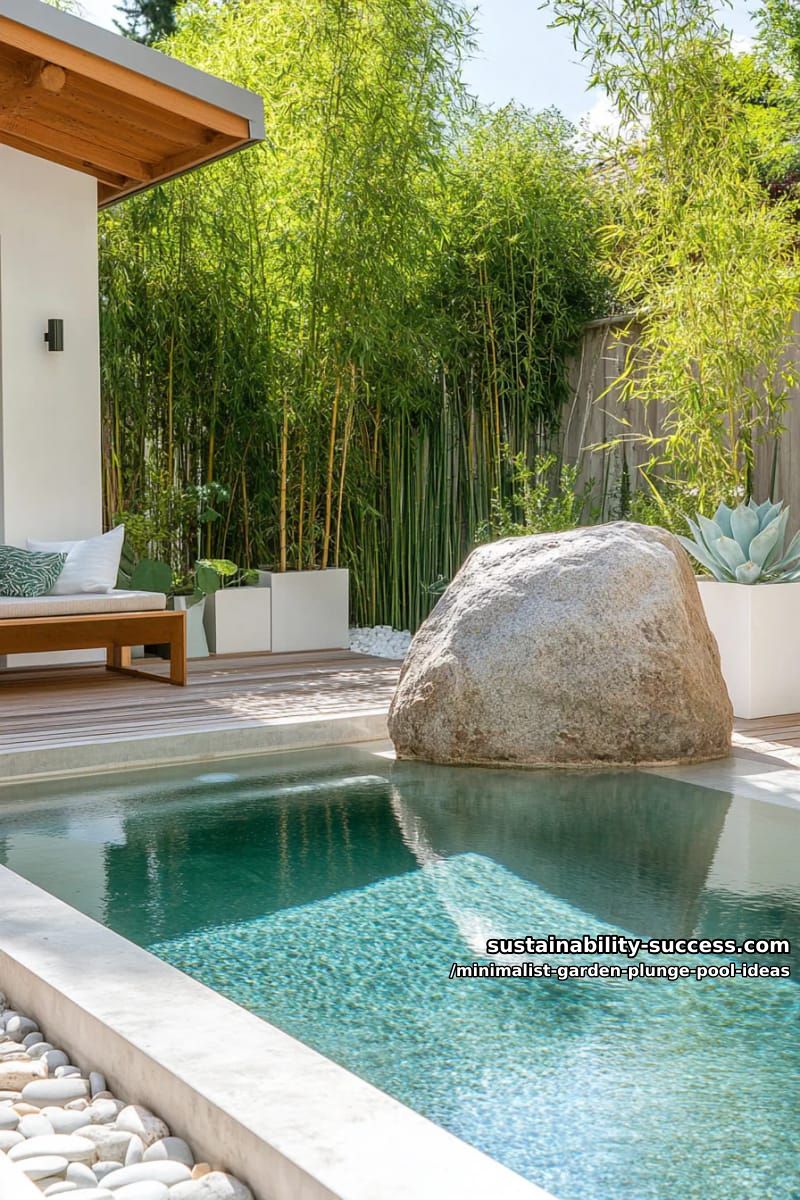 small plunge pool reflecting pool with a single architectural boulder 1