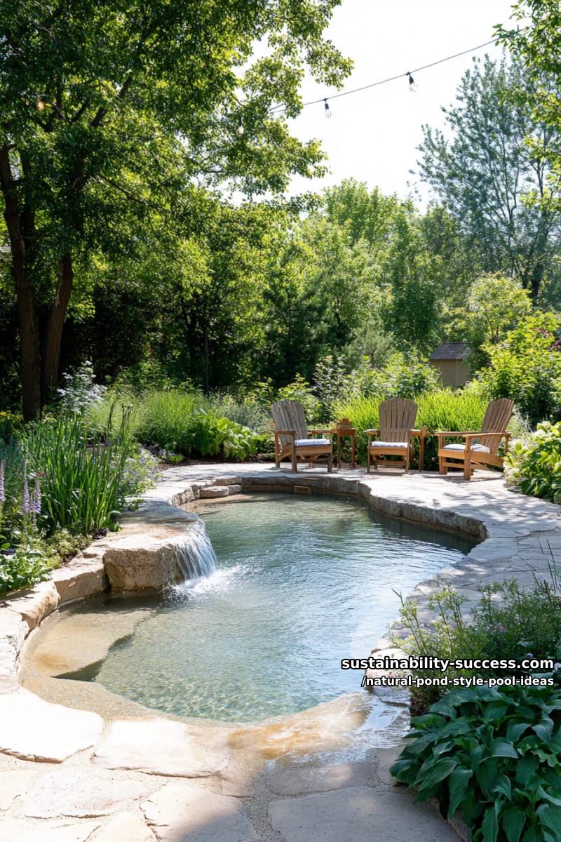 small pool with mini waterfall cascading over stacked rocks 1