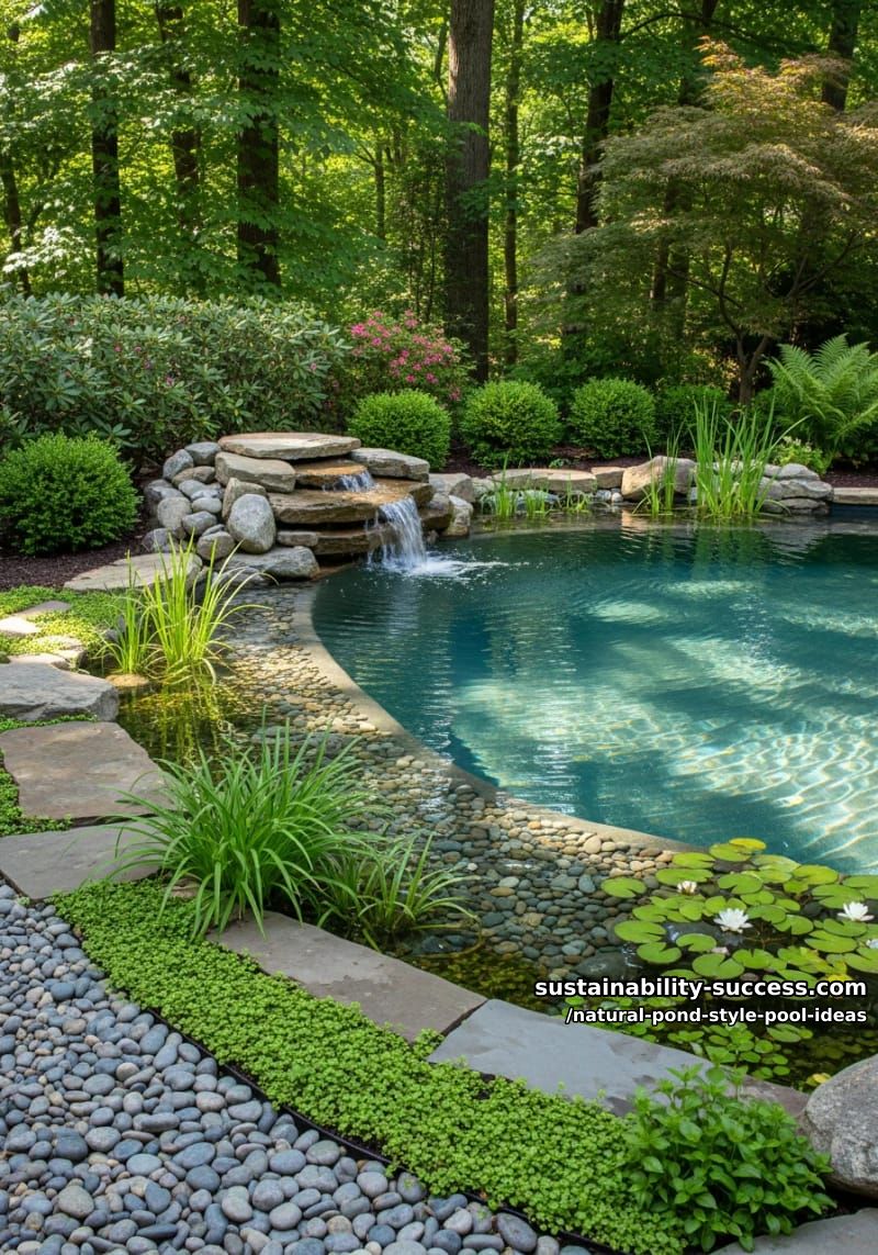 small pool with mini waterfall cascading over stacked rocks 1