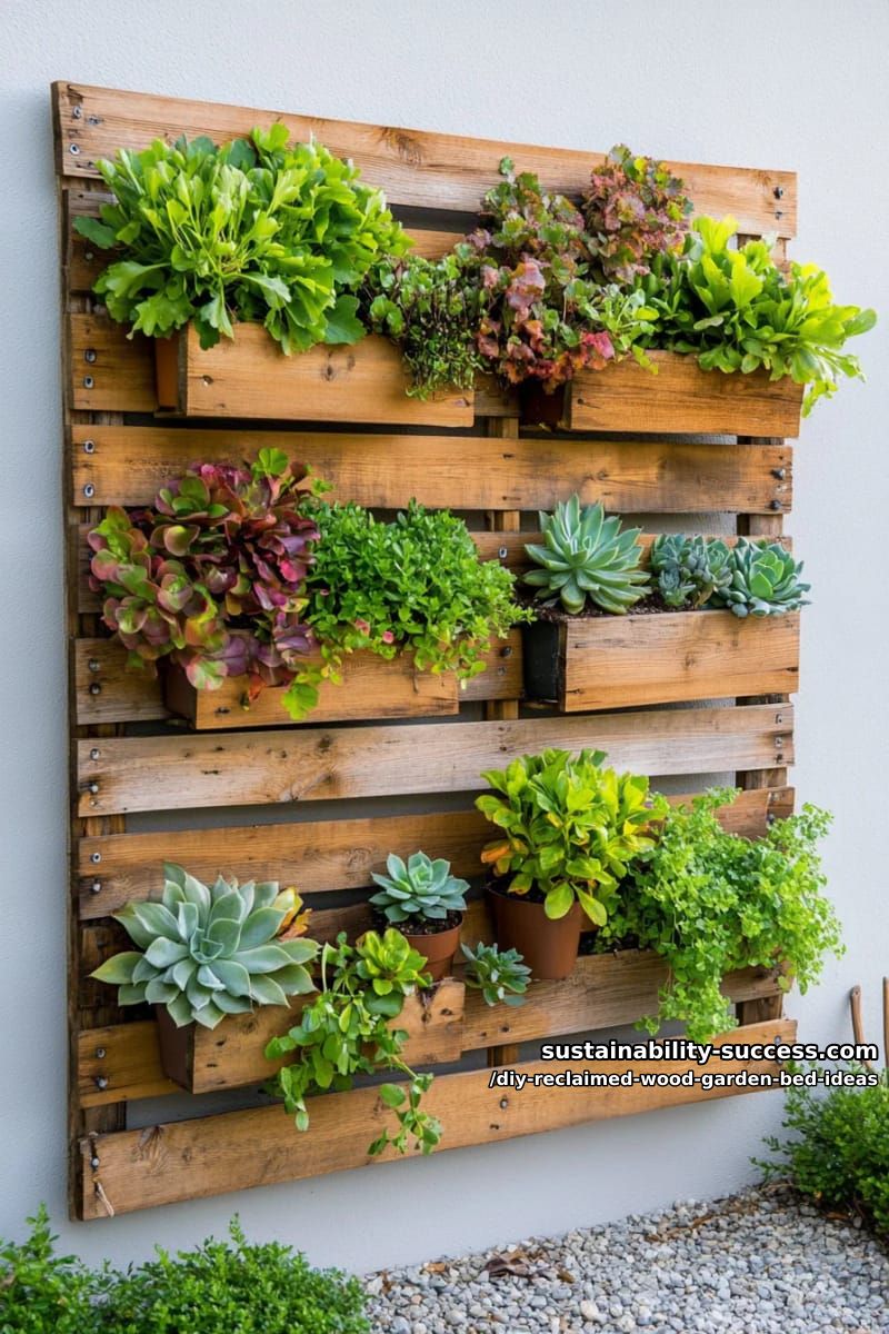 15 DIY Reclaimed Wood Garden Bed Ideas for Vibrant Backyards 38 small-space vertical pallet garden wall for succulents and herbs 1