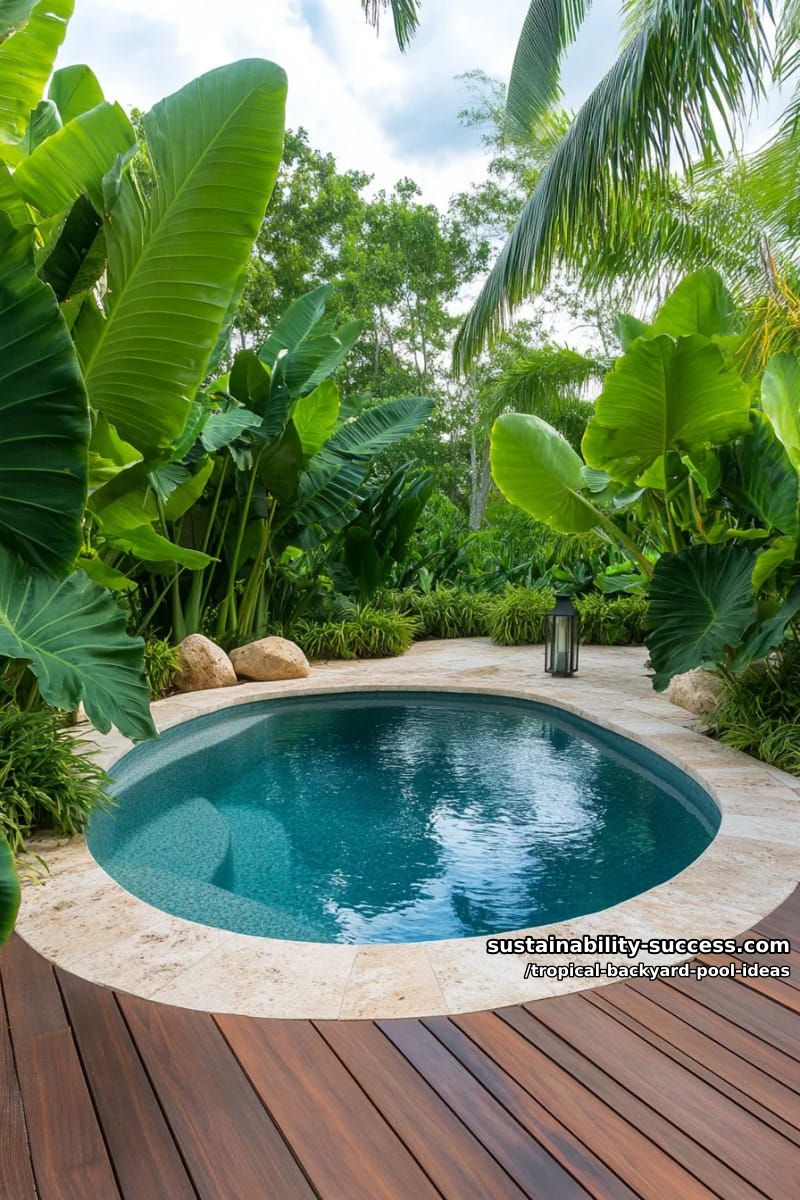 15 Tropical Backyard Pool Ideas to Elevate Your Outdoor Space 20 spa pool nook wrapped with oversized elephant ear foliage 1