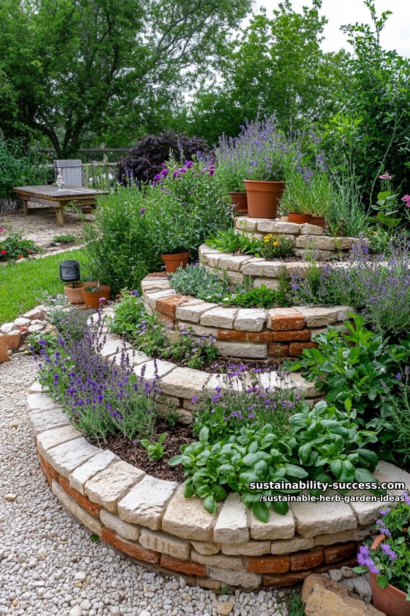 spiral herb garden using reclaimed bricks and stone for visual impact 1