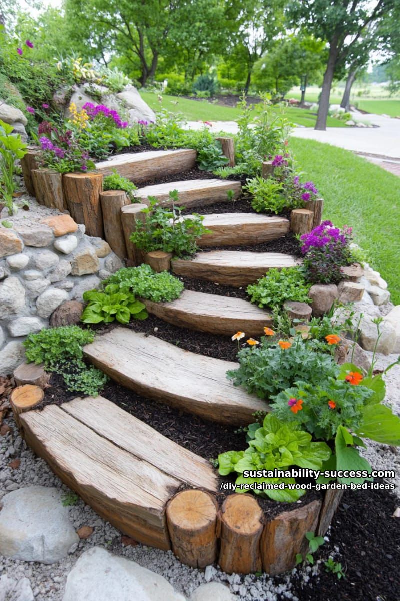 15 DIY Reclaimed Wood Garden Bed Ideas for Vibrant Backyards 40 spiral-shaped garden bed using reclaimed wood and stone mix 1