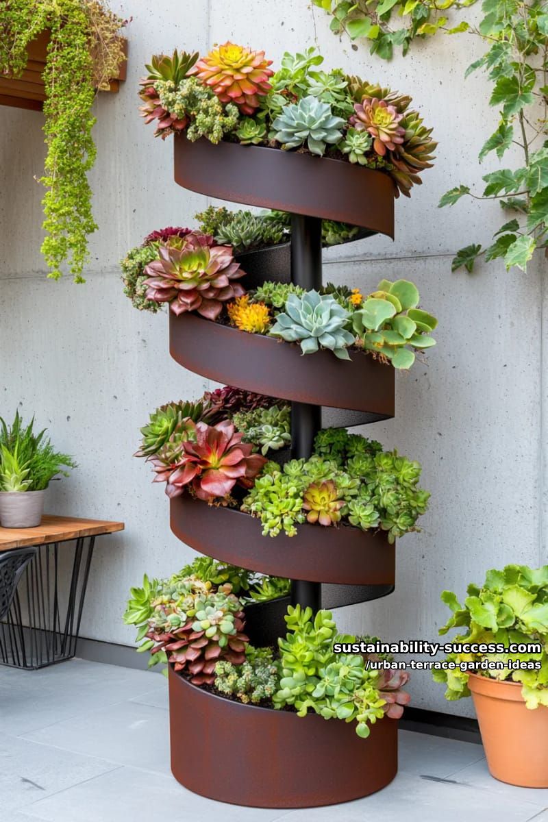 spiral staircase-shaped succulent displays for compact vertical interest 1