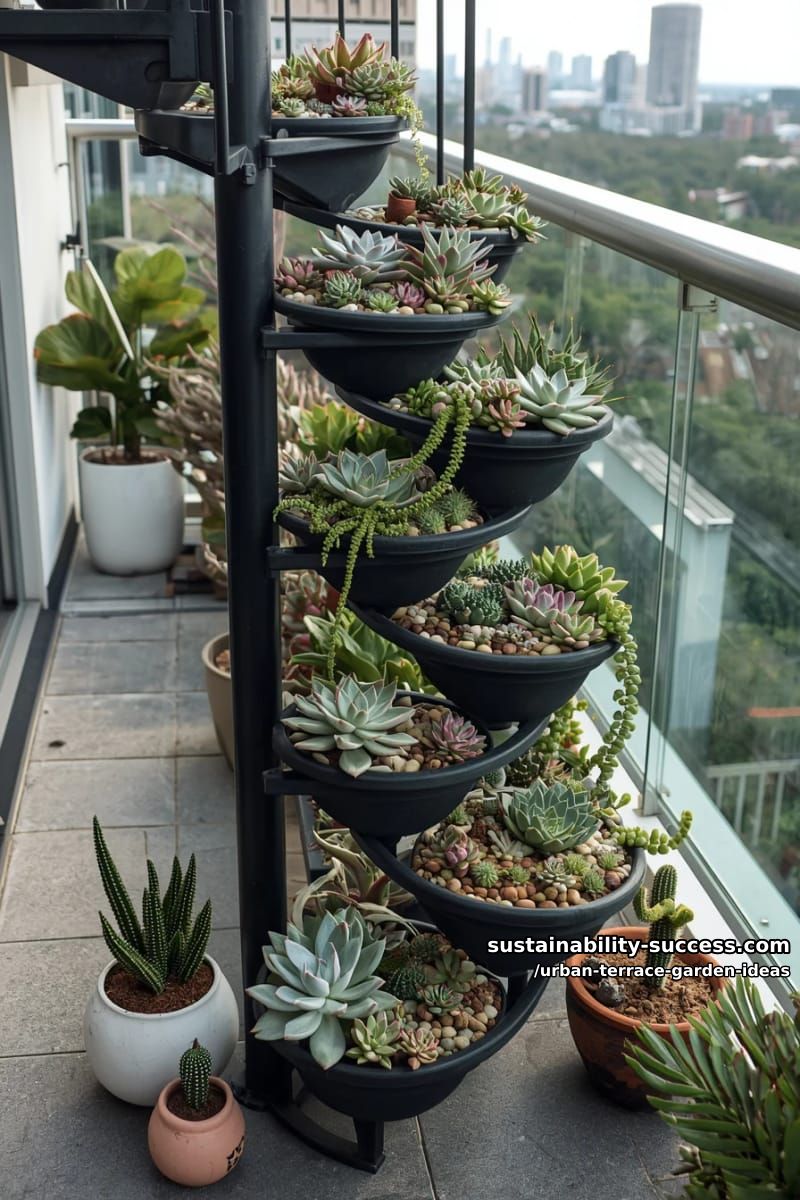 spiral staircase-shaped succulent displays for compact vertical interest 1