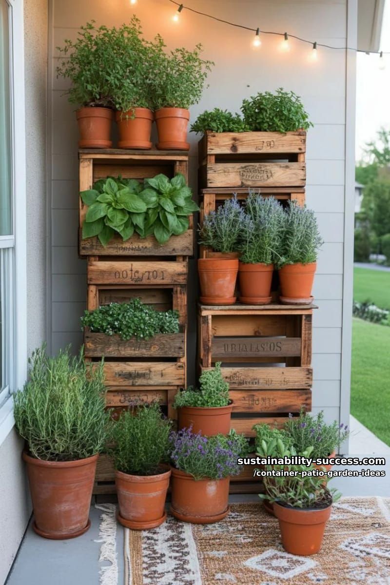 stack wooden crates vertically for a lush, space-saving herb wall. 1
