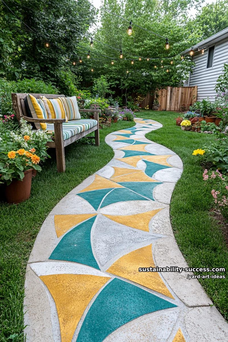 stenciled concrete pavers with playful geometric patterns 1