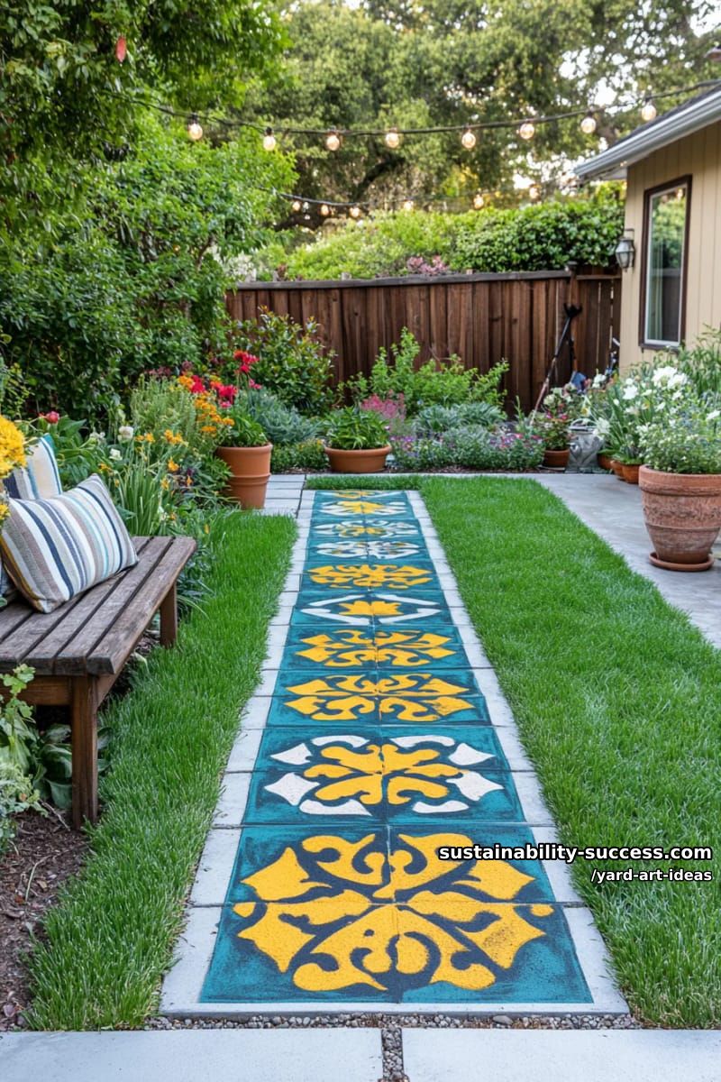 stenciled concrete pavers with playful geometric patterns 1