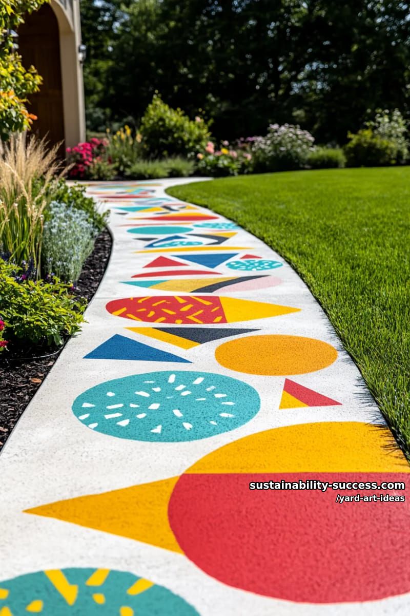 stenciled concrete pavers with playful geometric patterns 1