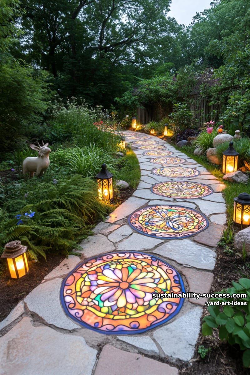 stone pathways with glow-in-the-dark floral paints 1