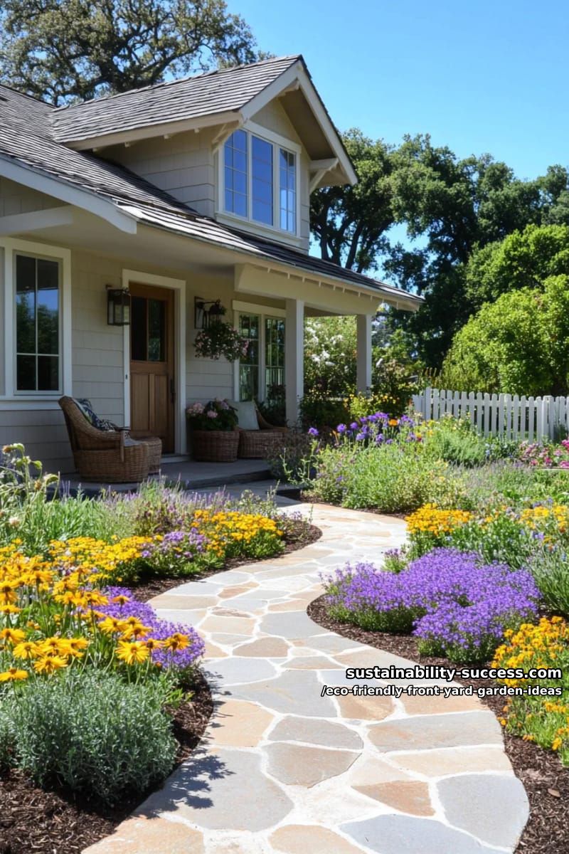 stone paver walkway surrounded by native wildflowers and drought-tolerant grasses 1