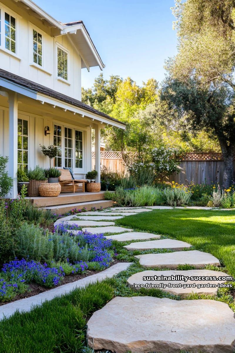 stone paver walkway surrounded by native wildflowers and drought-tolerant grasses 1