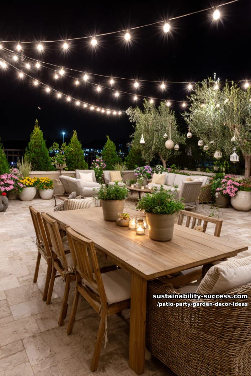 string lights draped overhead, creating a magical fairy canopy under the night sky 1