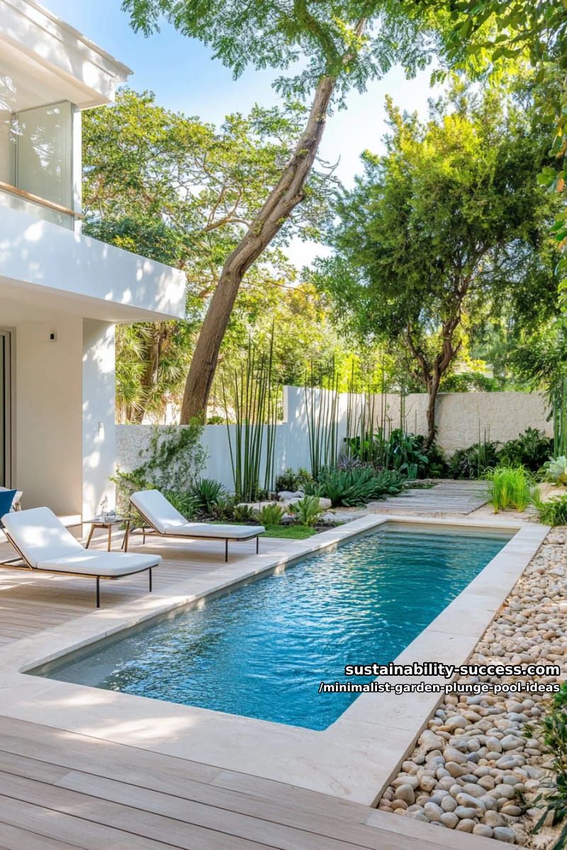 subtle plunge pool with light wood deck and minimalist loungers 1