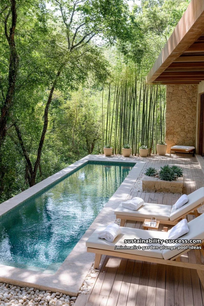 subtle plunge pool with light wood deck and minimalist loungers 1