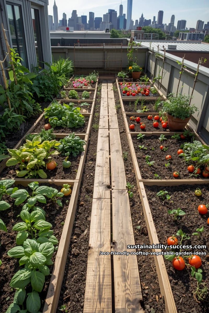 succession planting rows with reclaimed wood paths for easy access 1