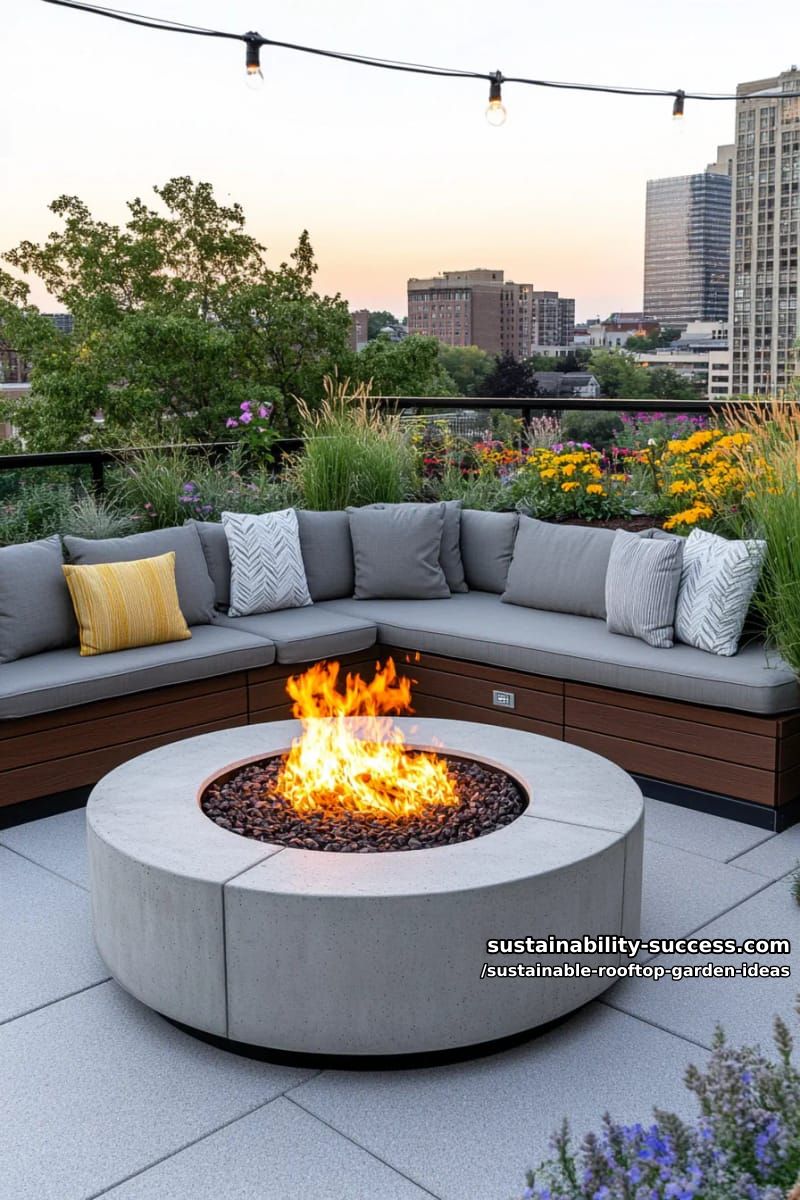 sunken fire pit lounge surrounded by native grasses and flowers 1