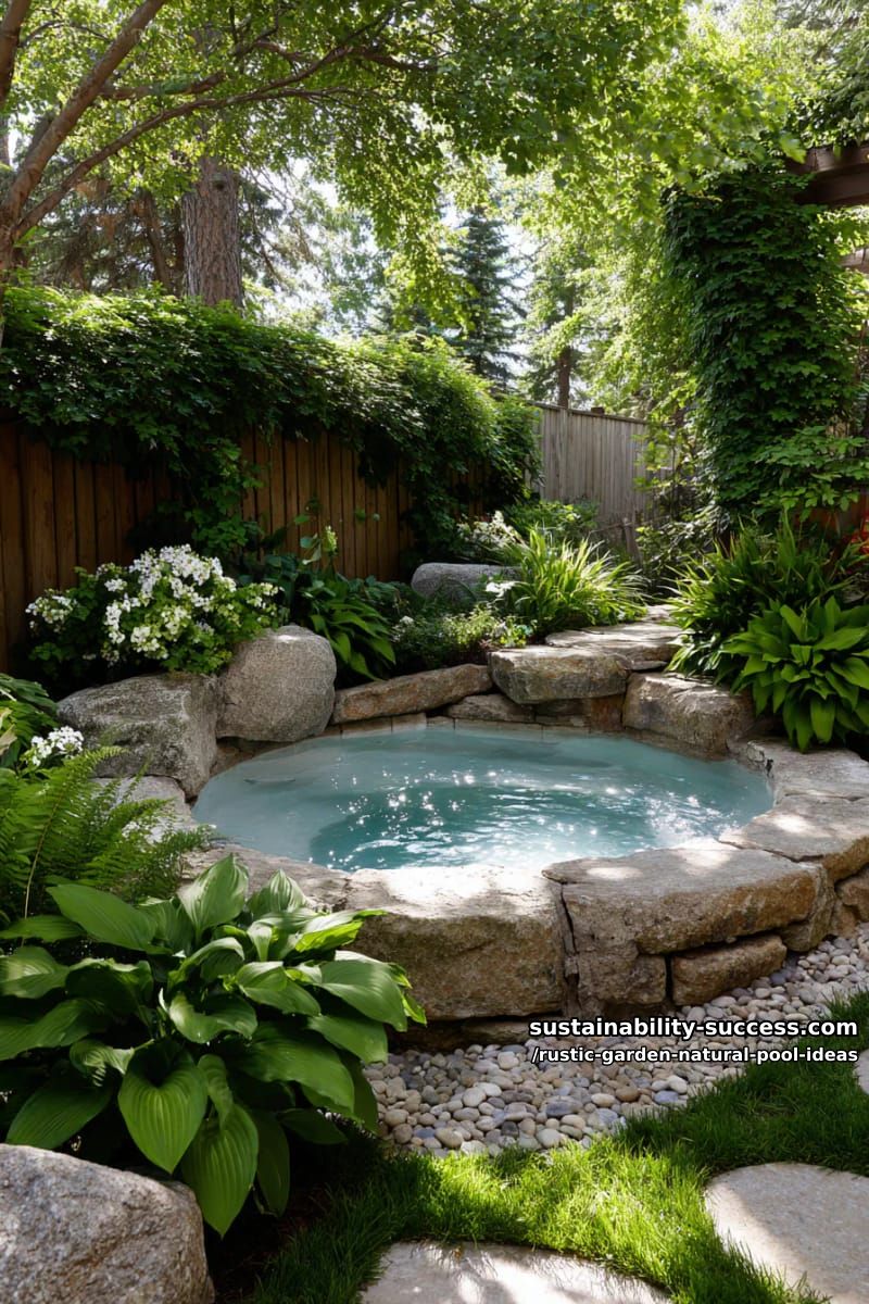 sunken hot tub with pebble edge nestled among lush garden borders 1