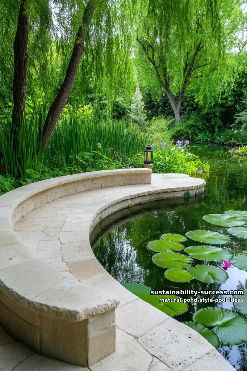 sunken lounge area with submerged stone seating and wetland plants 1