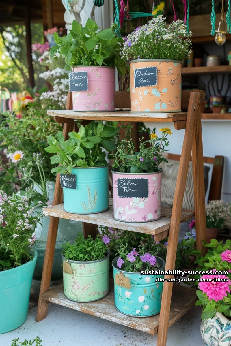 tiered herb gardens with chalkboard labels for each plant 1