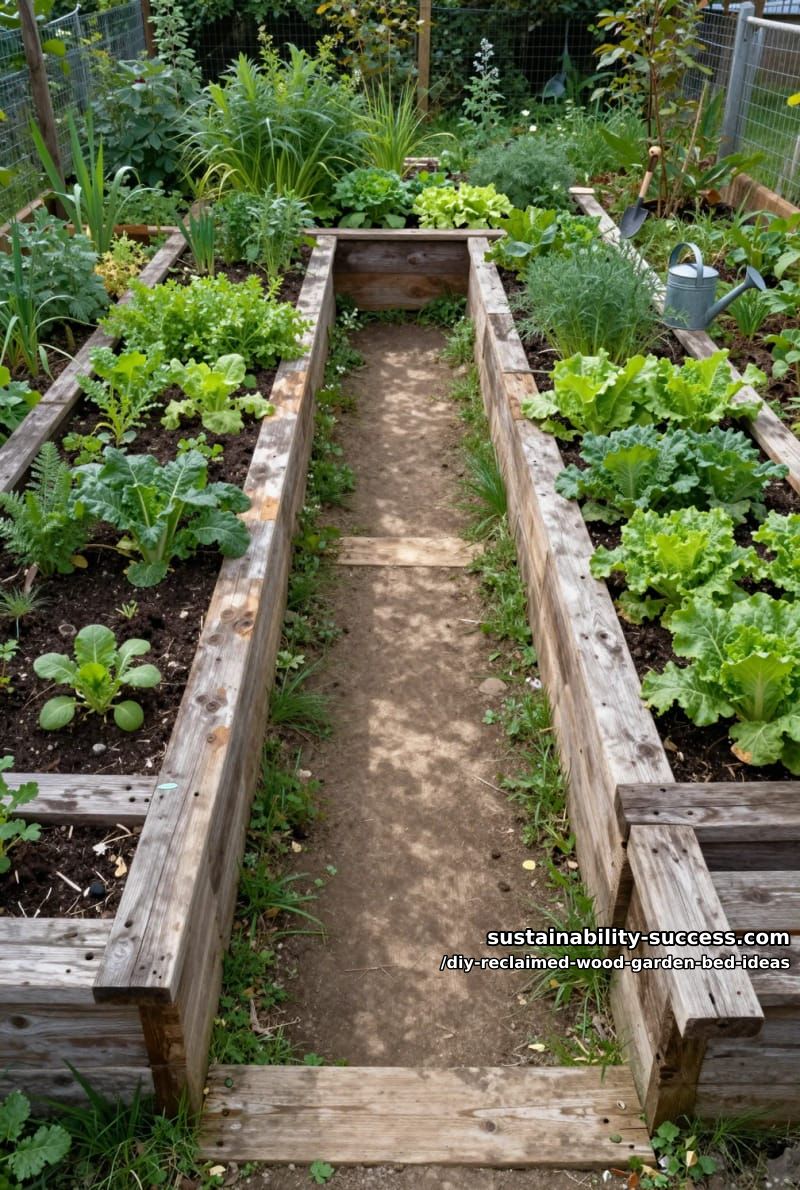 15 DIY Reclaimed Wood Garden Bed Ideas for Vibrant Backyards 18 tiered u-shaped vegetable beds built from mismatched reclaimed planks 1