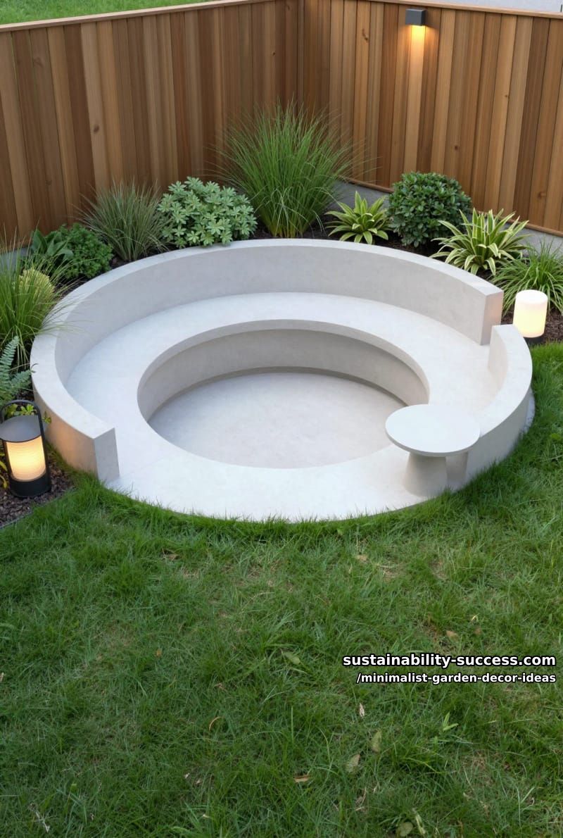 tiny circle seating nook with smooth concrete and grass 1