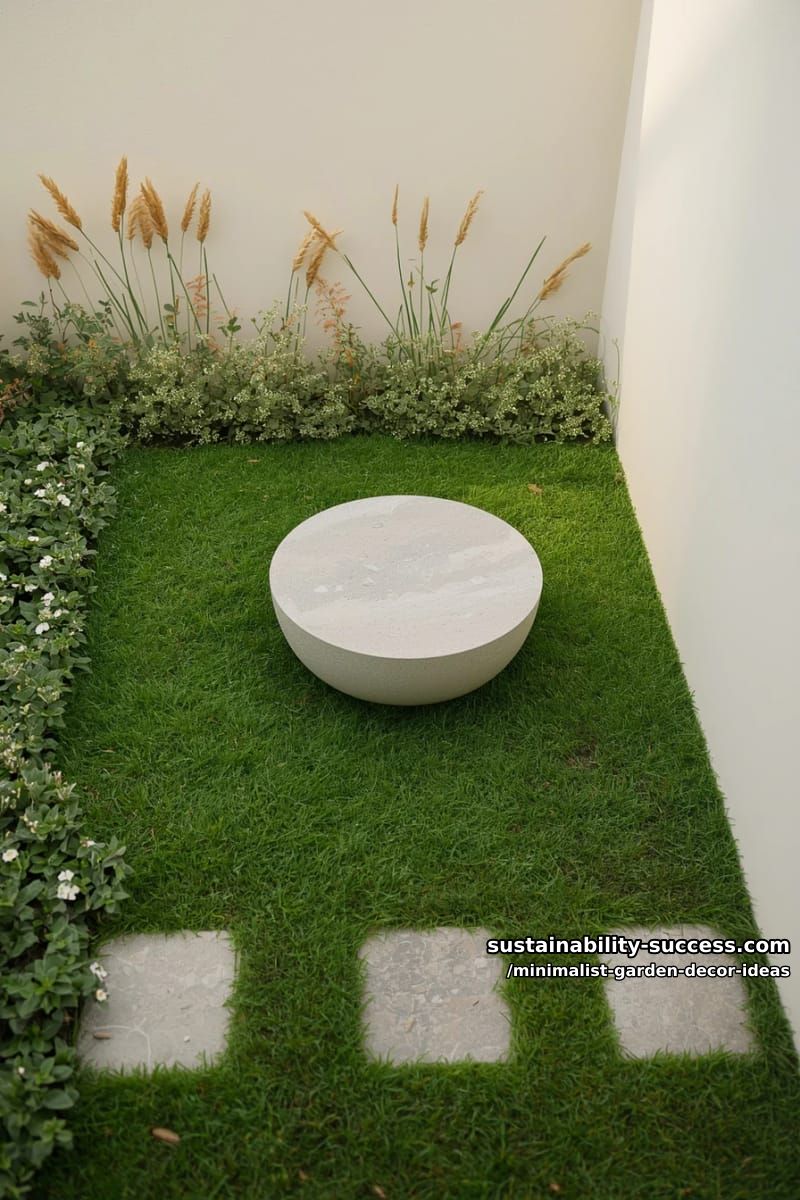 tiny circle seating nook with smooth concrete and grass 1