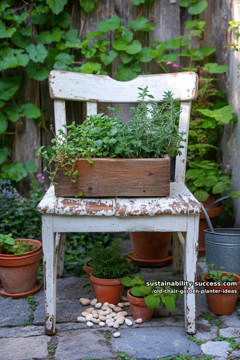 transform a broken chair into a rustic herb garden bench planter 1