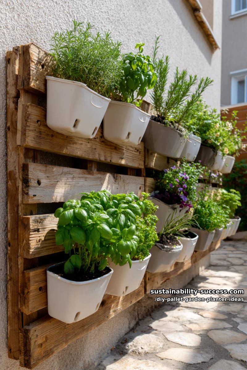 upcycled pallet vertical garden with modular self-watering pots 1