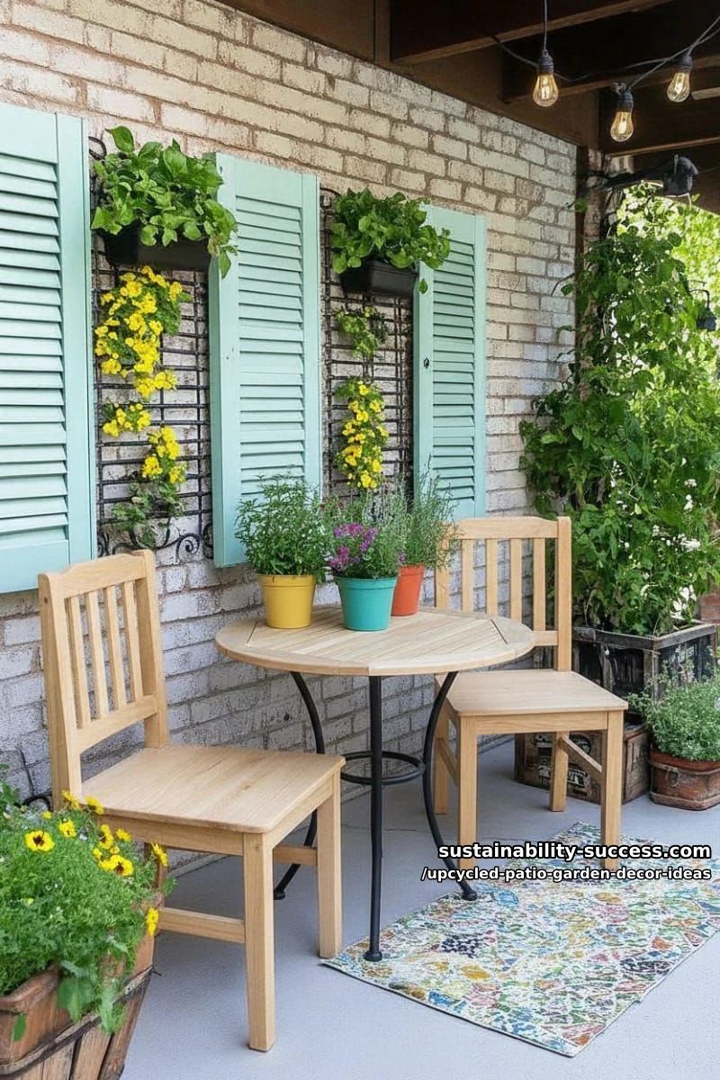 upcycled window shutters mounted with potted plants for vertical garden art 1