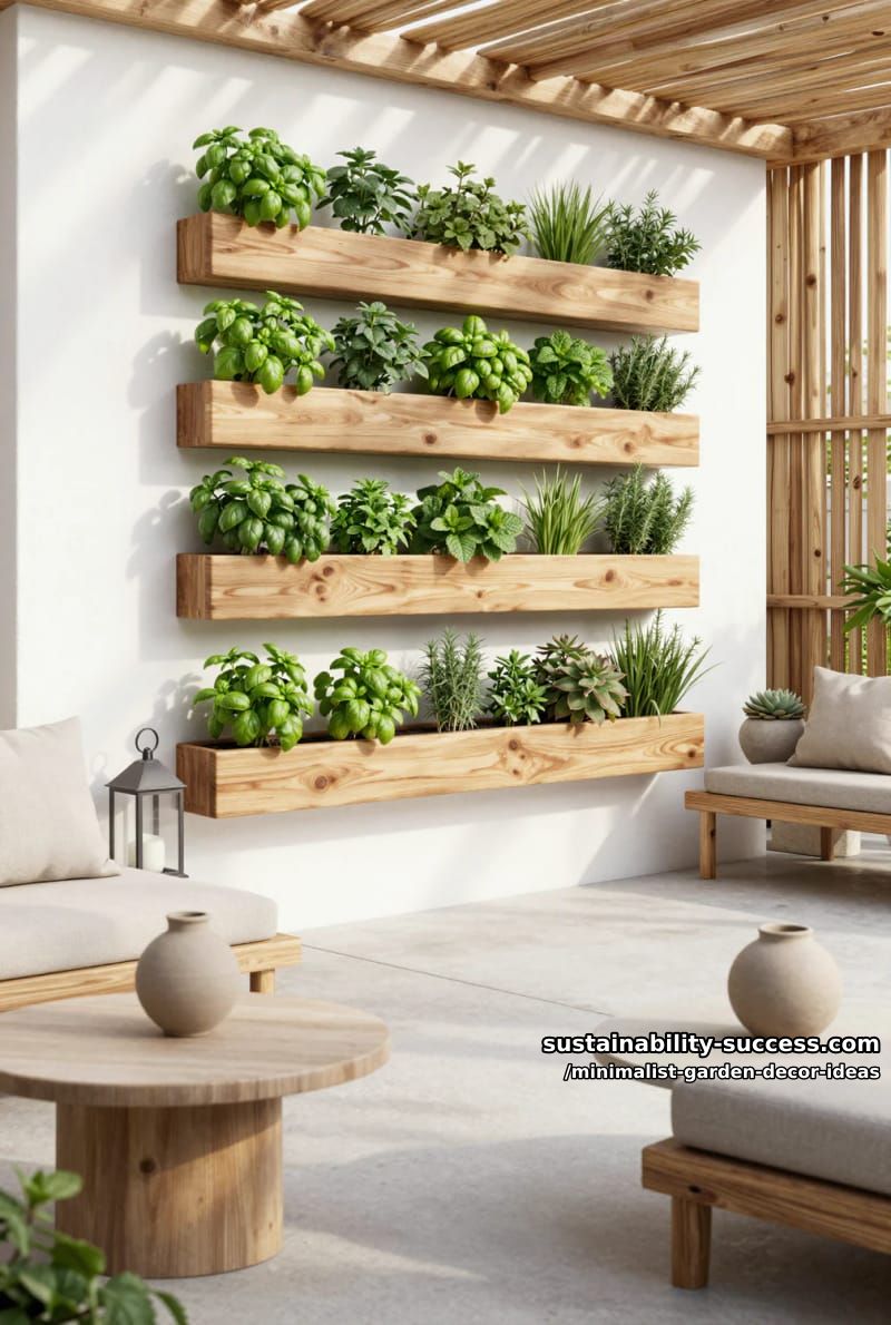vertical herb garden using sleek wooden wall planters 1