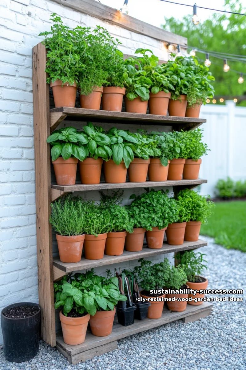 15 DIY Reclaimed Wood Garden Bed Ideas for Vibrant Backyards 3 vertical reclaimed wood garden bed tower for compact herb gardening spaces 1