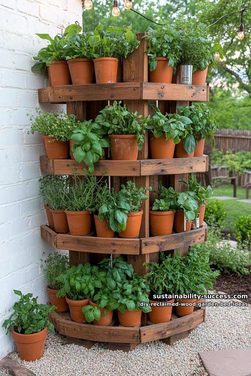 15 DIY Reclaimed Wood Garden Bed Ideas for Vibrant Backyards 4 vertical reclaimed wood garden bed tower for compact herb gardening spaces 1
