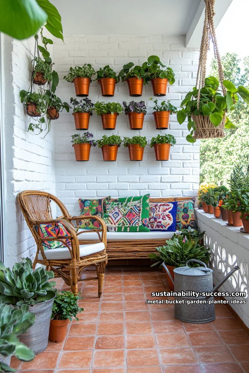 vertical wine rack repurposed to hold mini metal bucket succulents 1