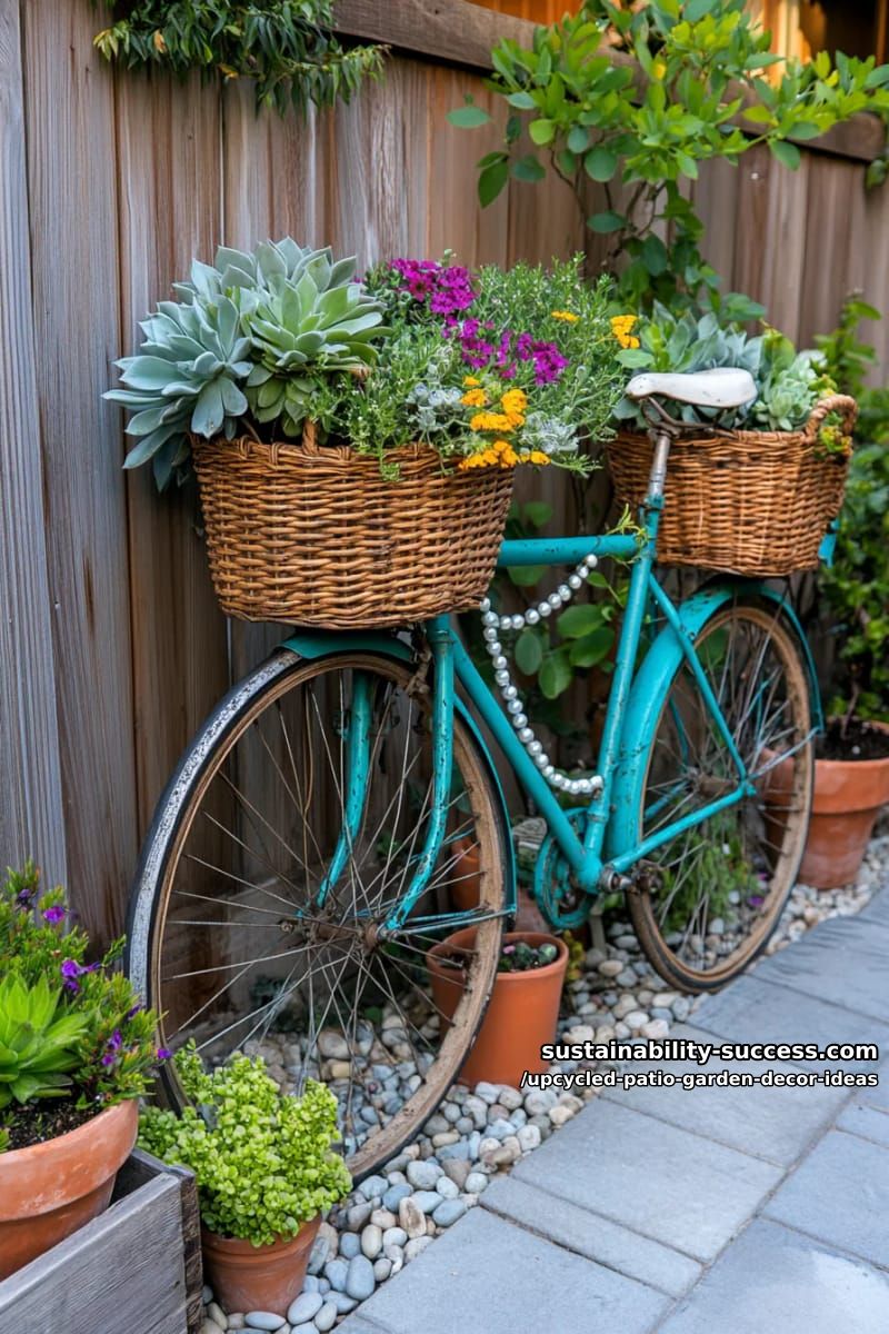 vintage bicycle frame transformed into a unique vertical succulent planter 1