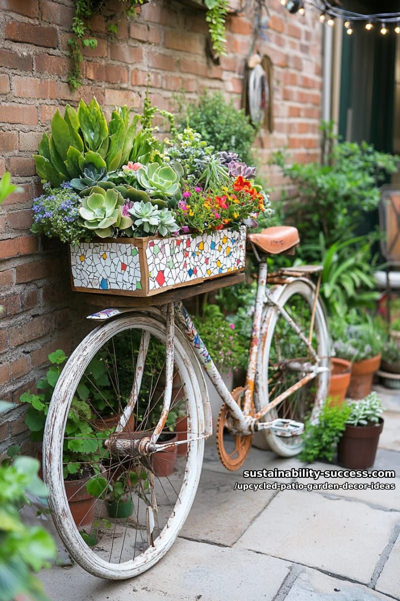 vintage bicycle frame transformed into a unique vertical succulent planter 1