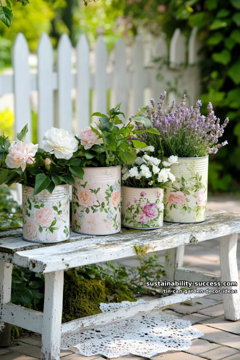vintage floral decoupage cans for romantic cottage-style garden corners 1