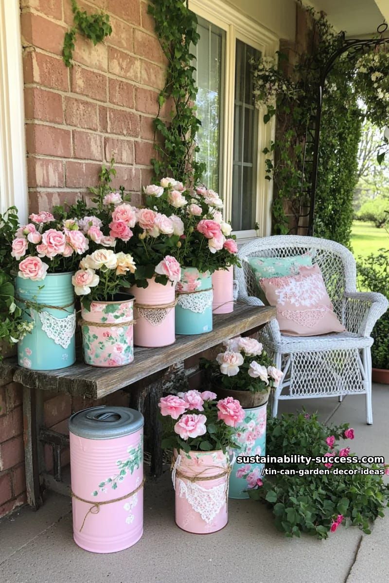 vintage floral decoupage cans for romantic cottage-style garden corners 1