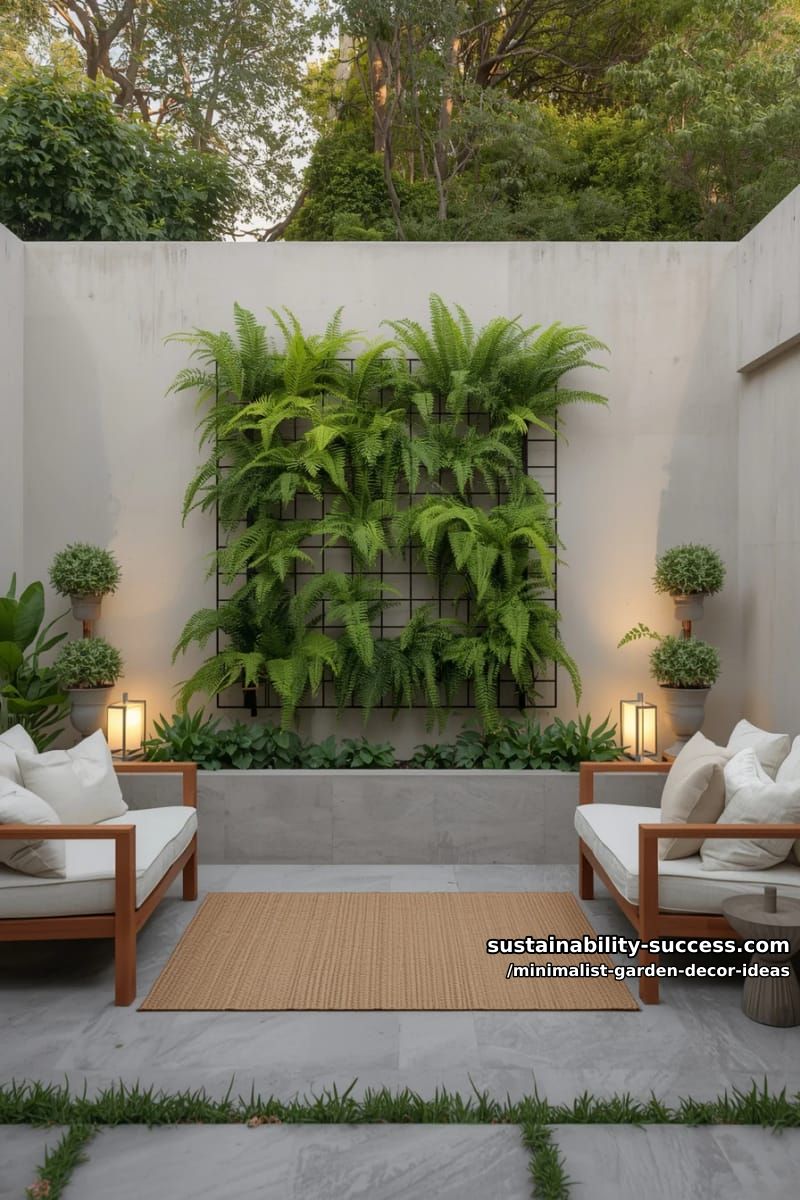 wall-mounted planter grid with lush green ferns 1