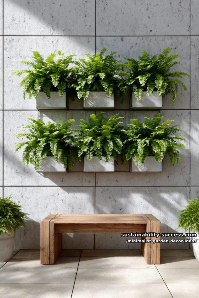 wall-mounted planter grid with lush green ferns 14