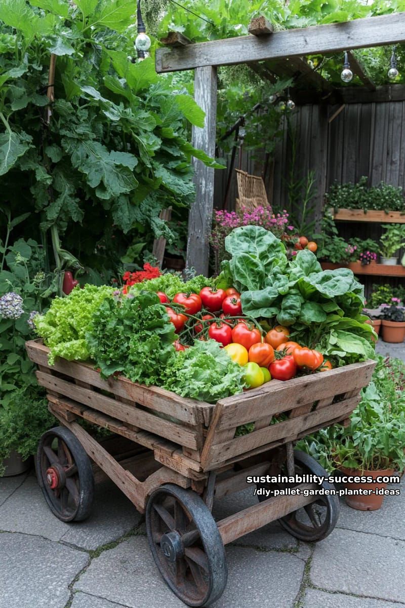 wheelbarrow-inspired mobile pallet planter for seasonal vegetables 1