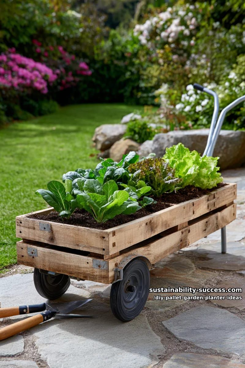 wheelbarrow-inspired mobile pallet planter for seasonal vegetables 1