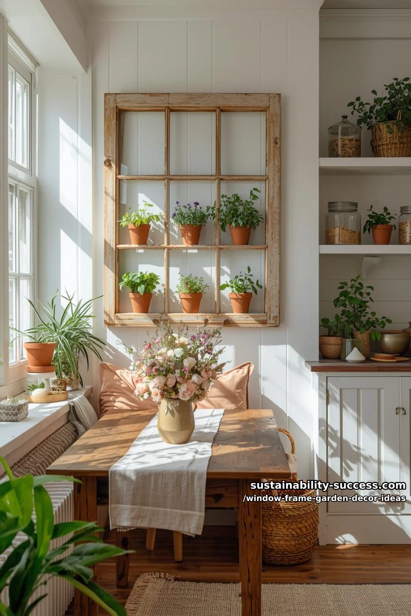 window frame herb garden using small pots arranged in each pane 1