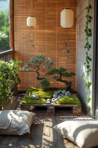 zen-inspired moss and stone miniature garden in a shallow pallet crate 30