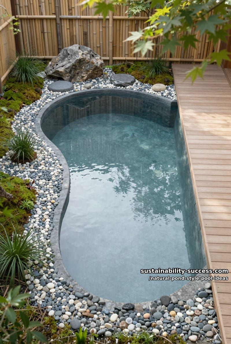 zen-inspired pond pool with smooth pebbles and minimalistic landscaping 1