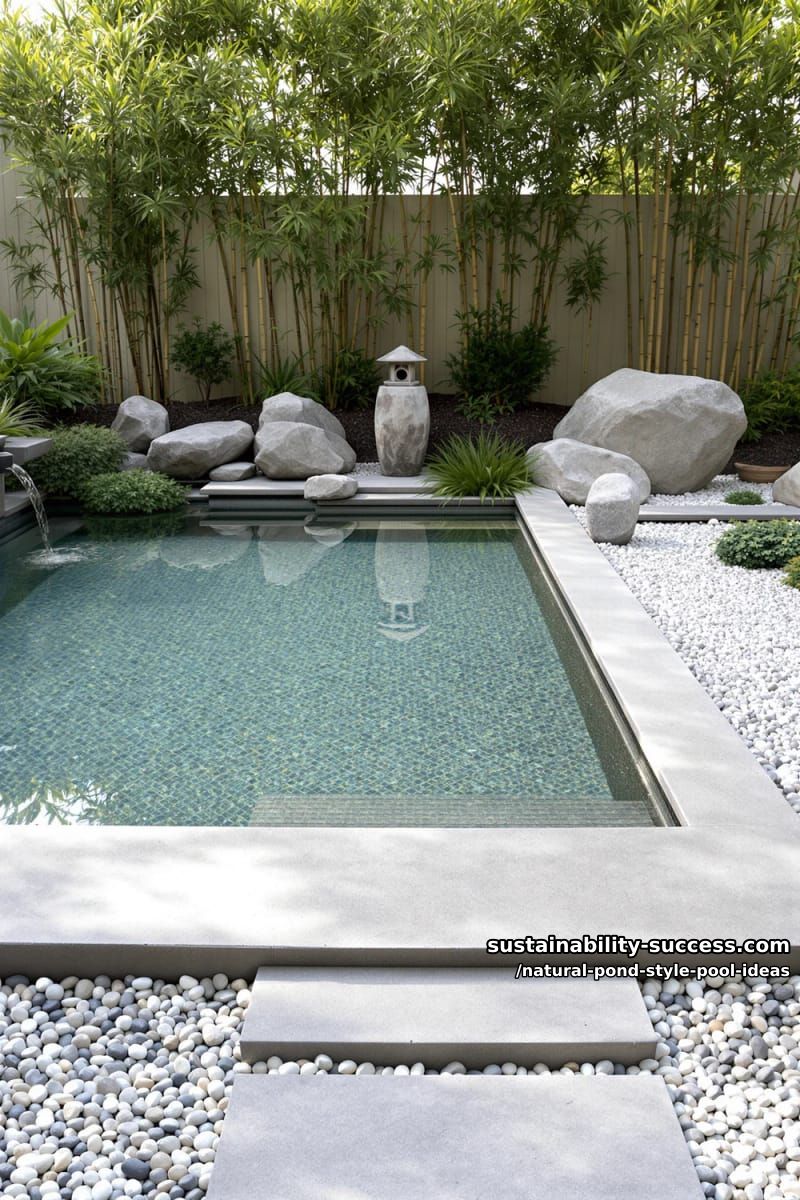 zen-inspired pond pool with smooth pebbles and minimalistic landscaping 1