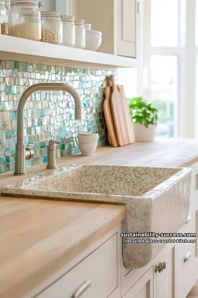 a cast recycled-glass vessel sink at the prep station 1