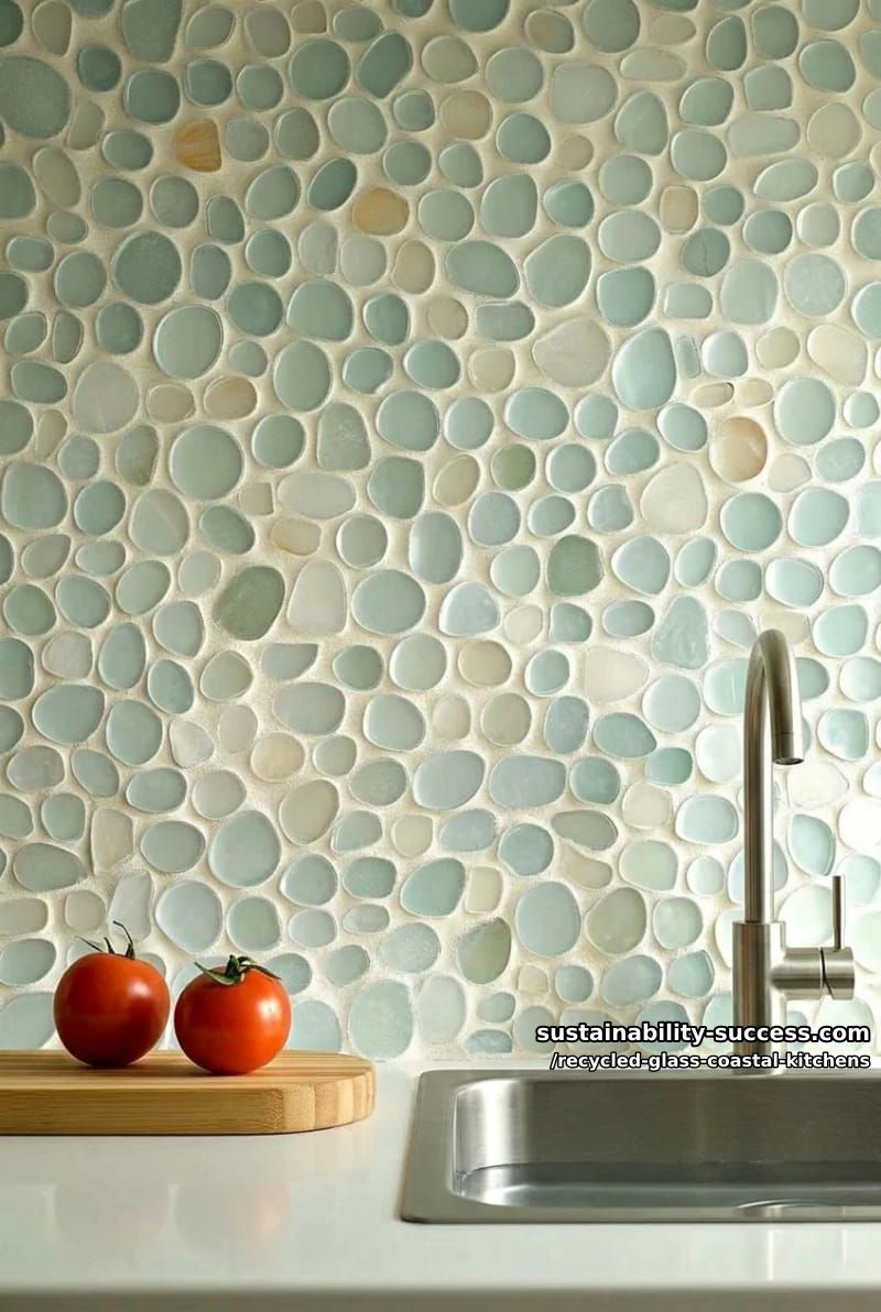 a pale-aqua penny round backsplash in 100% recycled glass 1